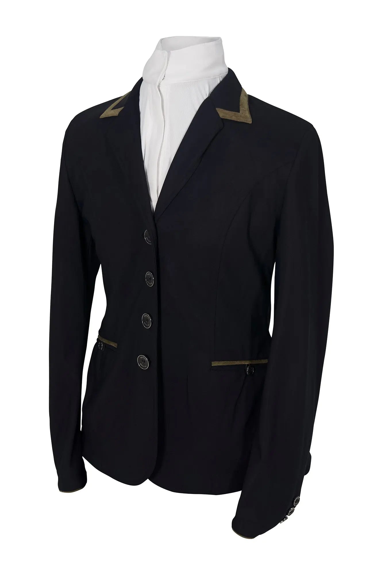 Grand Prix Saltare Premio 4 Button Riding Show Coat, Black with Moss Green Grand Prix