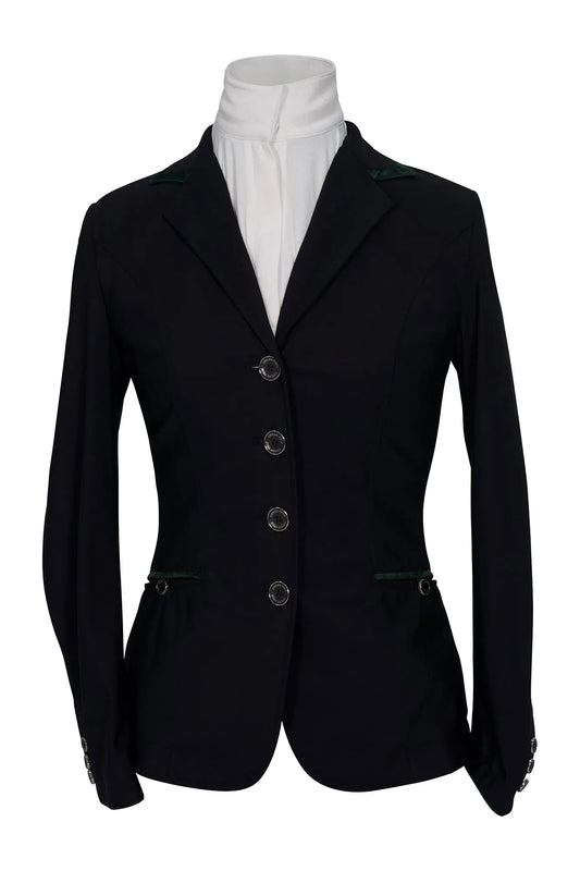 Grand Prix Saltare Premio Riding Show Coat, Black with Dark Green Huntley Equestrian