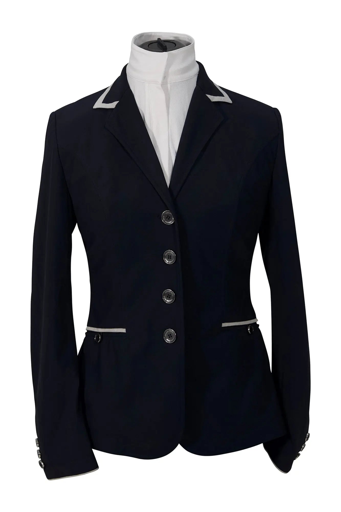 Grand Prix Saltare Premio Riding Show Coat, Navy with Grey Huntley Equestrian