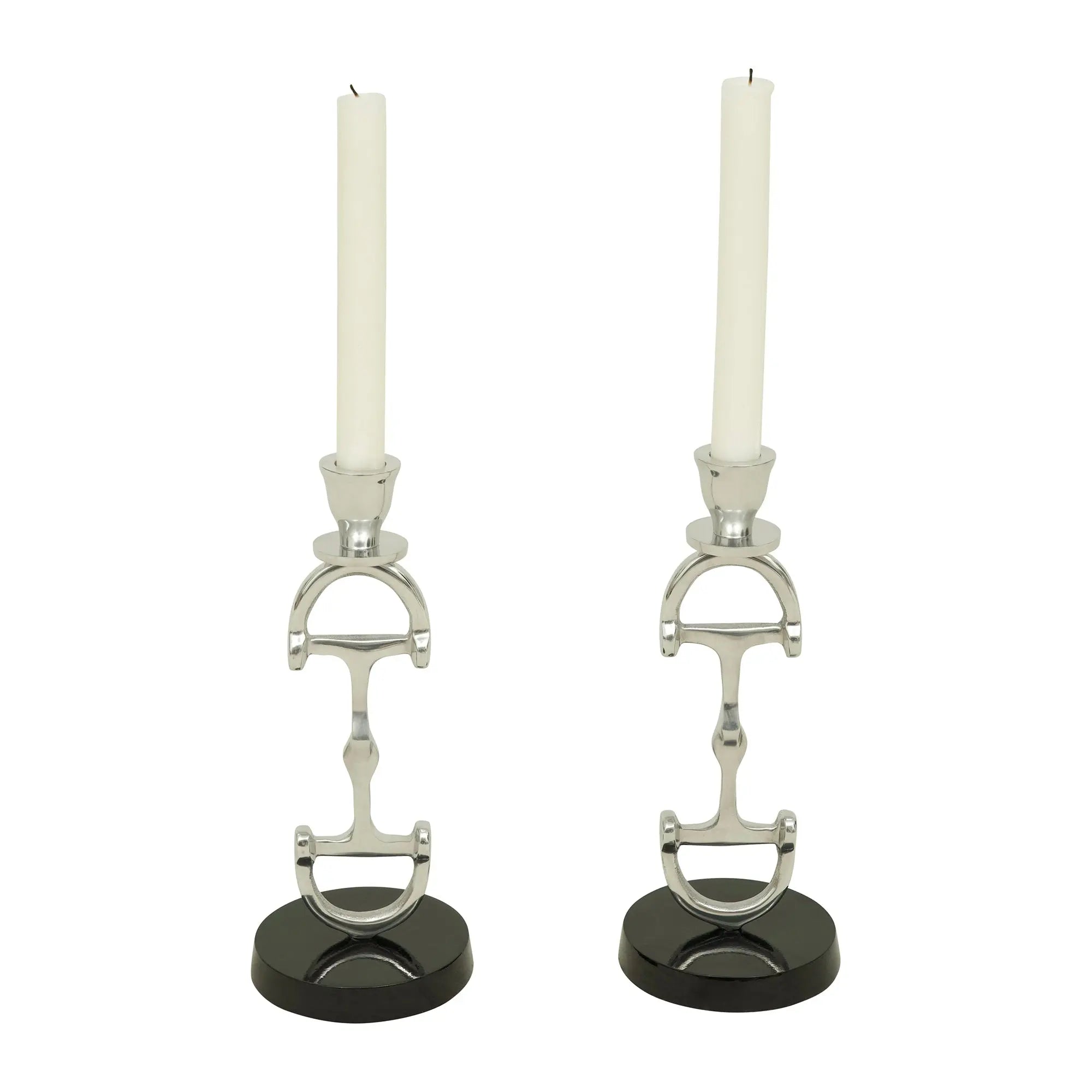 Huntley D Bit Candle Sticks, Pair in Aluminum Silver Finish Huntley Equestrian