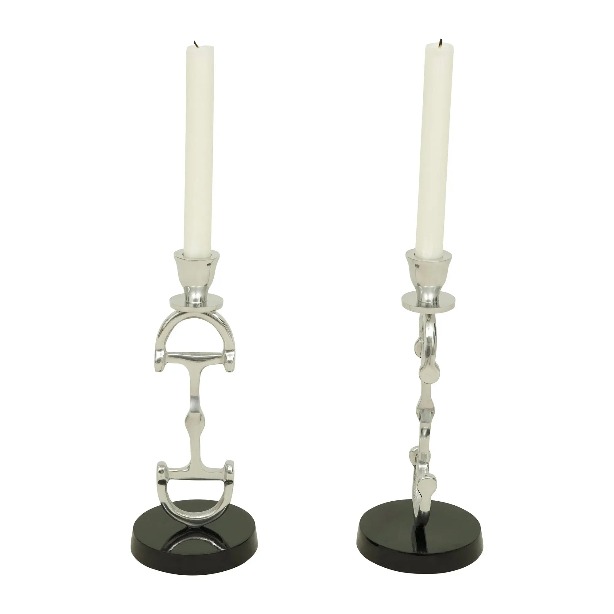 Huntley D Bit Candle Sticks, Pair in Aluminum Silver Finish Huntley Equestrian