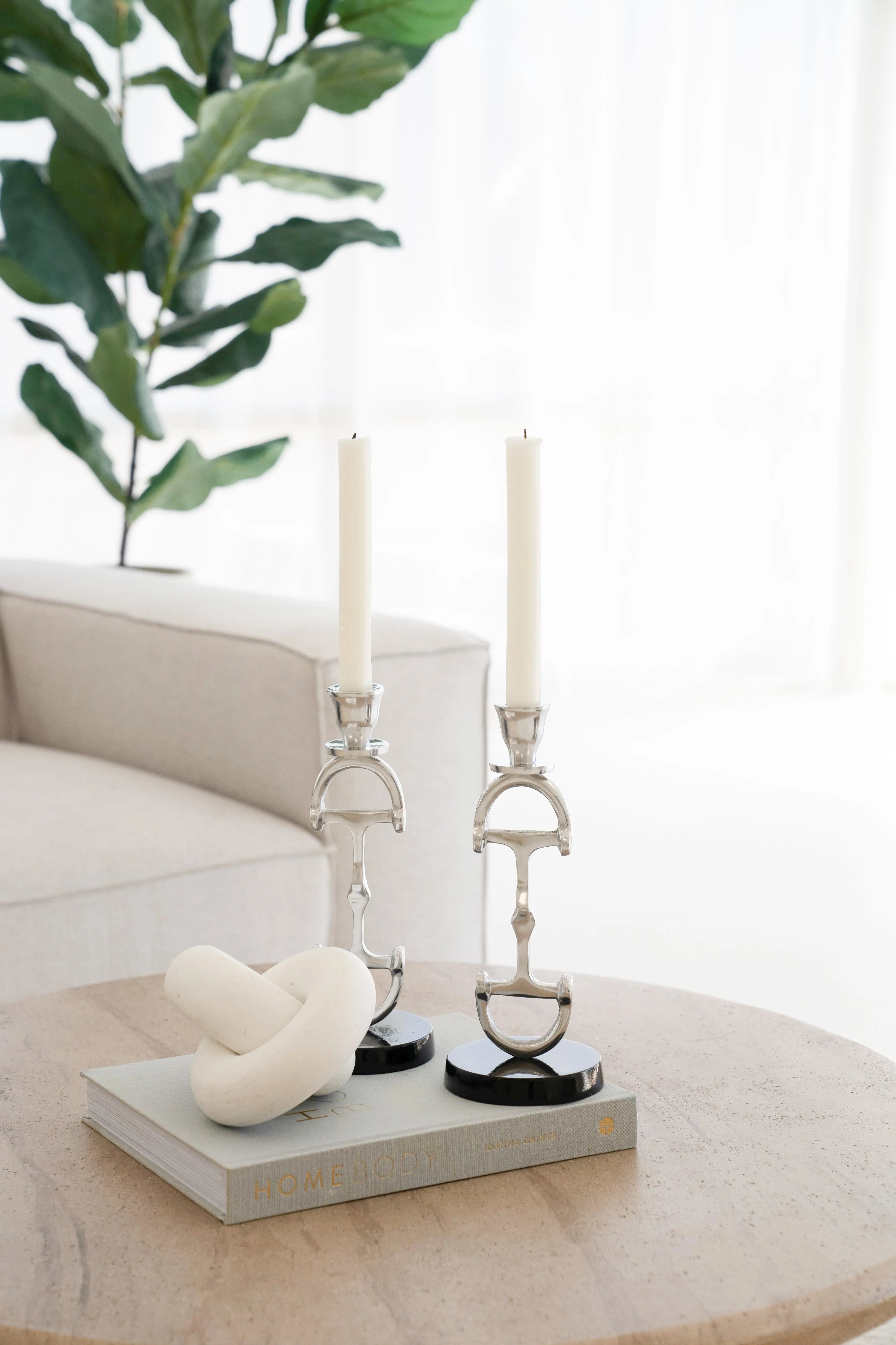 Huntley D Bit Pair of Candlesticks, Pair in Aluminum Silver Finish Huntley Equestrian