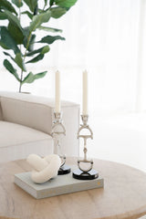 Huntley D Bit Pair of Candlesticks, Pair in Aluminum Silver Finish Huntley Equestrian