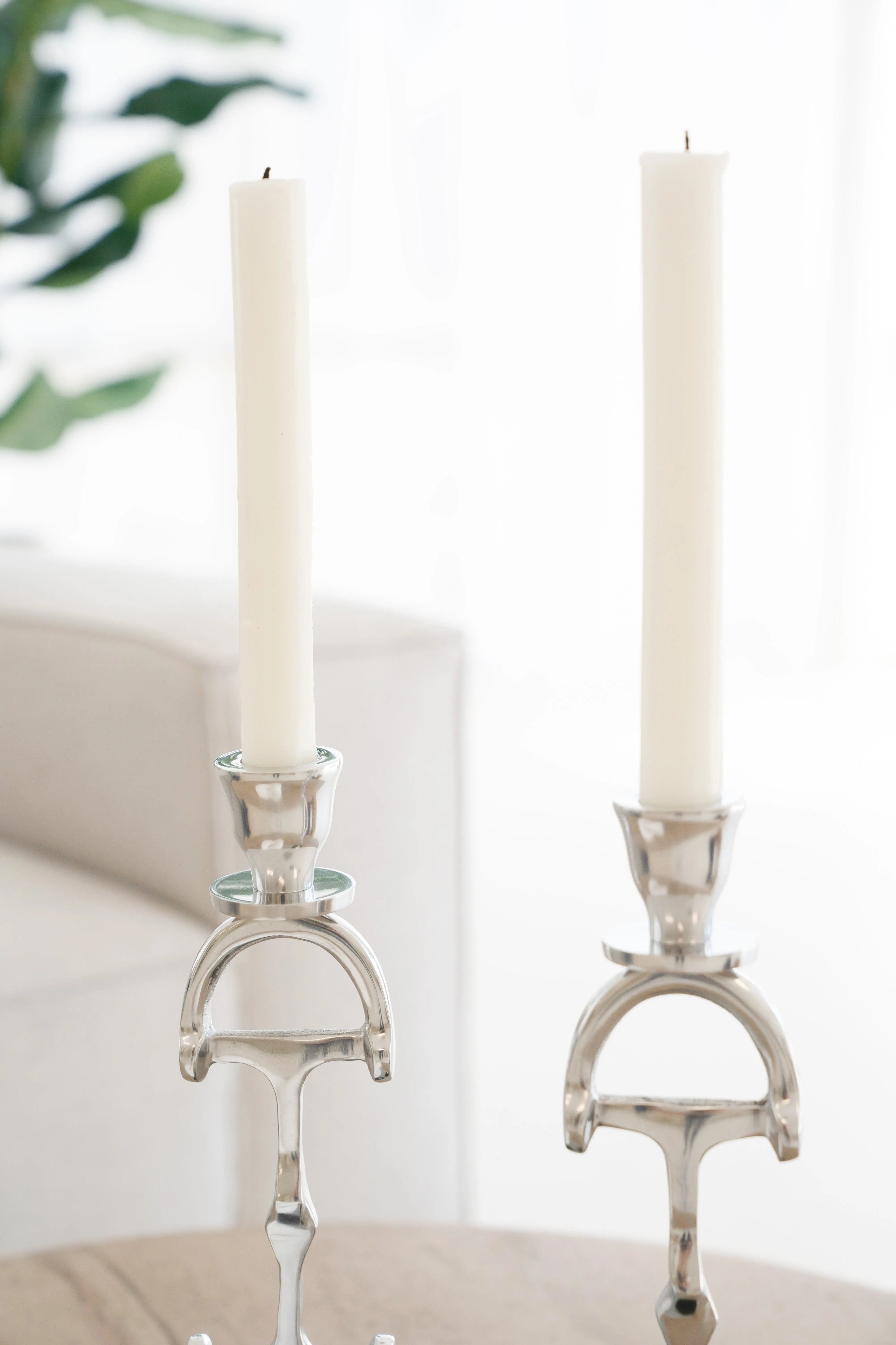 Huntley D Bit Pair of Candlesticks, Pair in Aluminum Silver Finish Huntley Equestrian