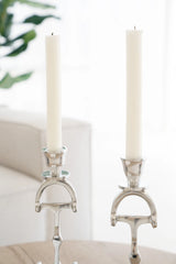 Huntley D Bit Pair of Candlesticks, Pair in Aluminum Silver Finish Huntley Equestrian