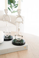 Huntley D Bit Pair of Candlesticks, Pair in Aluminum Silver Finish Huntley Equestrian