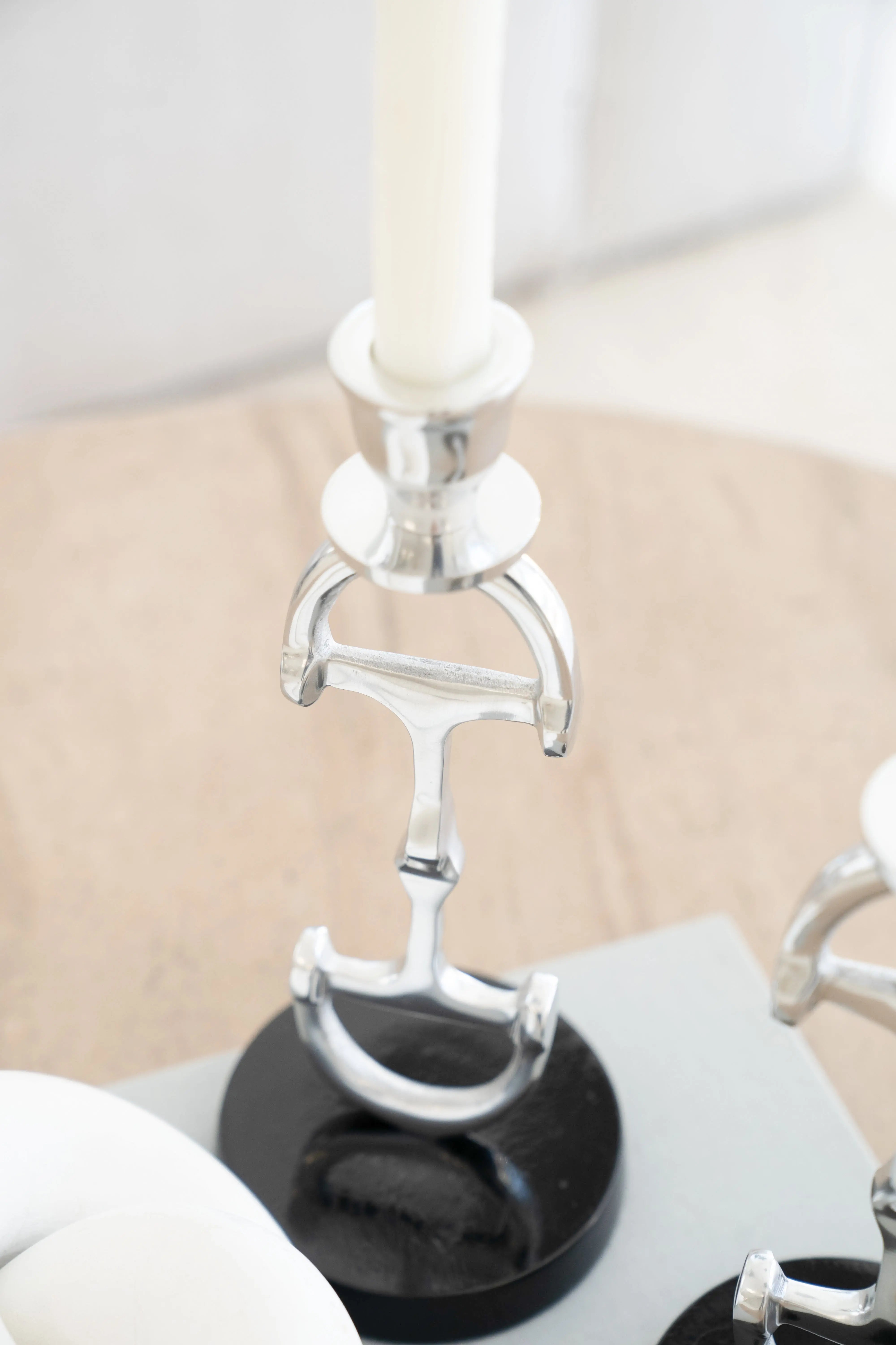 Huntley D Bit Pair of Candlesticks, Pair in Aluminum Silver Finish Huntley Equestrian