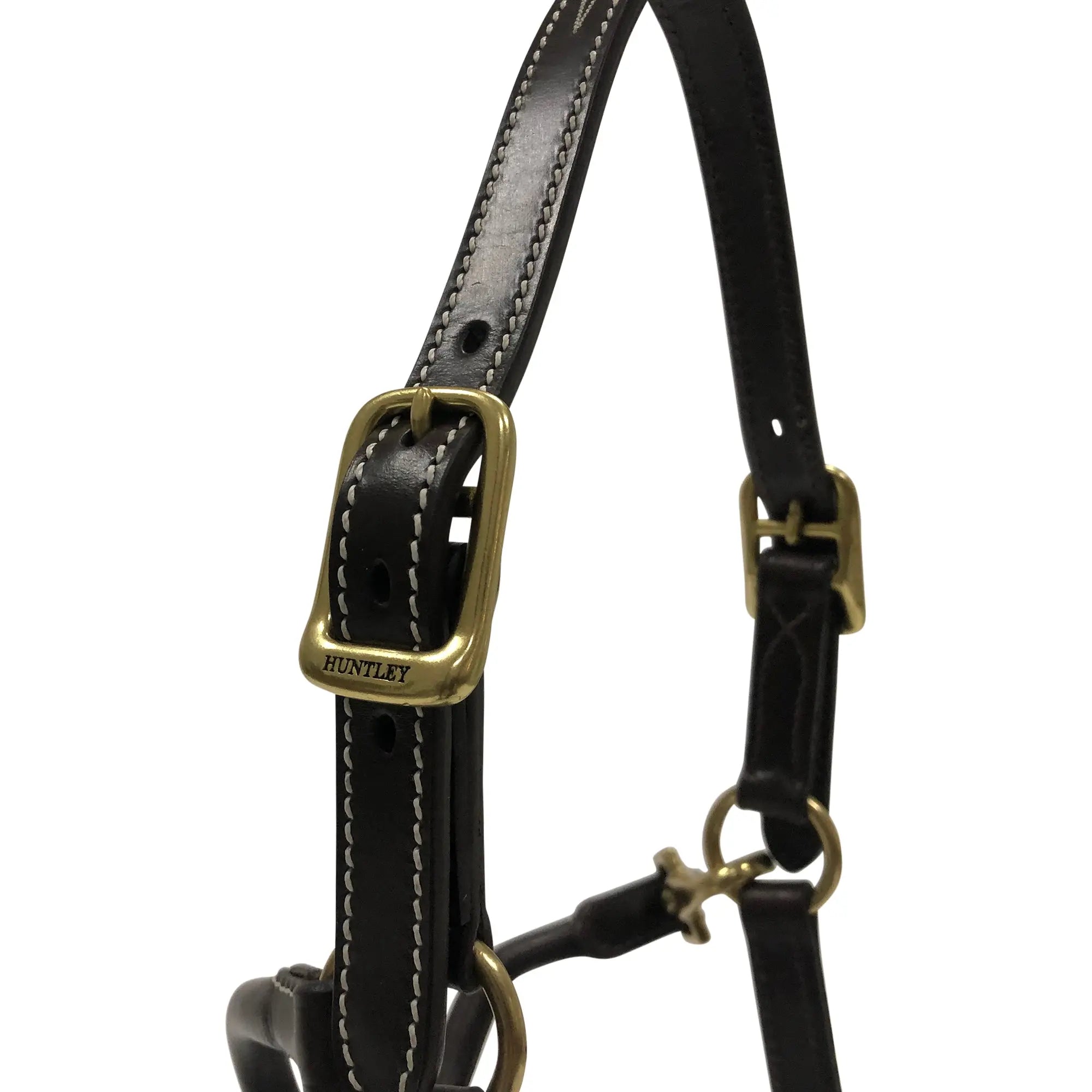 Huntley Equestrian Fancy Stitched Adjustable Premium Leather Pony Halter with Brass Hardware - Huntley Equestrian