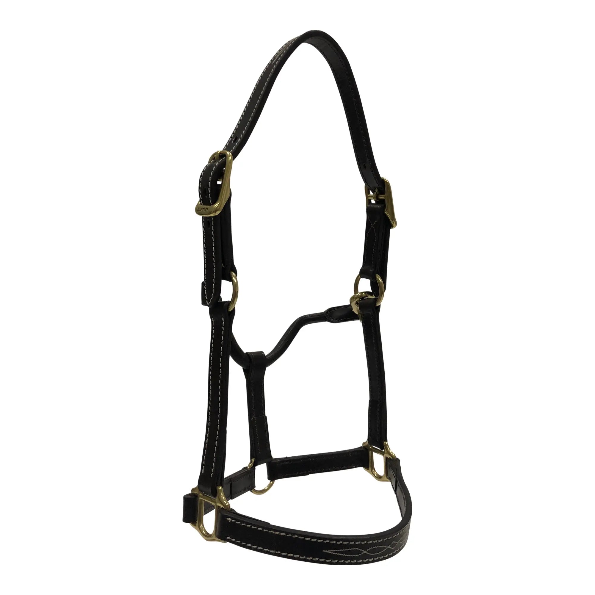 Huntley Equestrian Fancy Stitched Adjustable Premium Leather Pony Halter with Brass Hardware - Huntley Equestrian