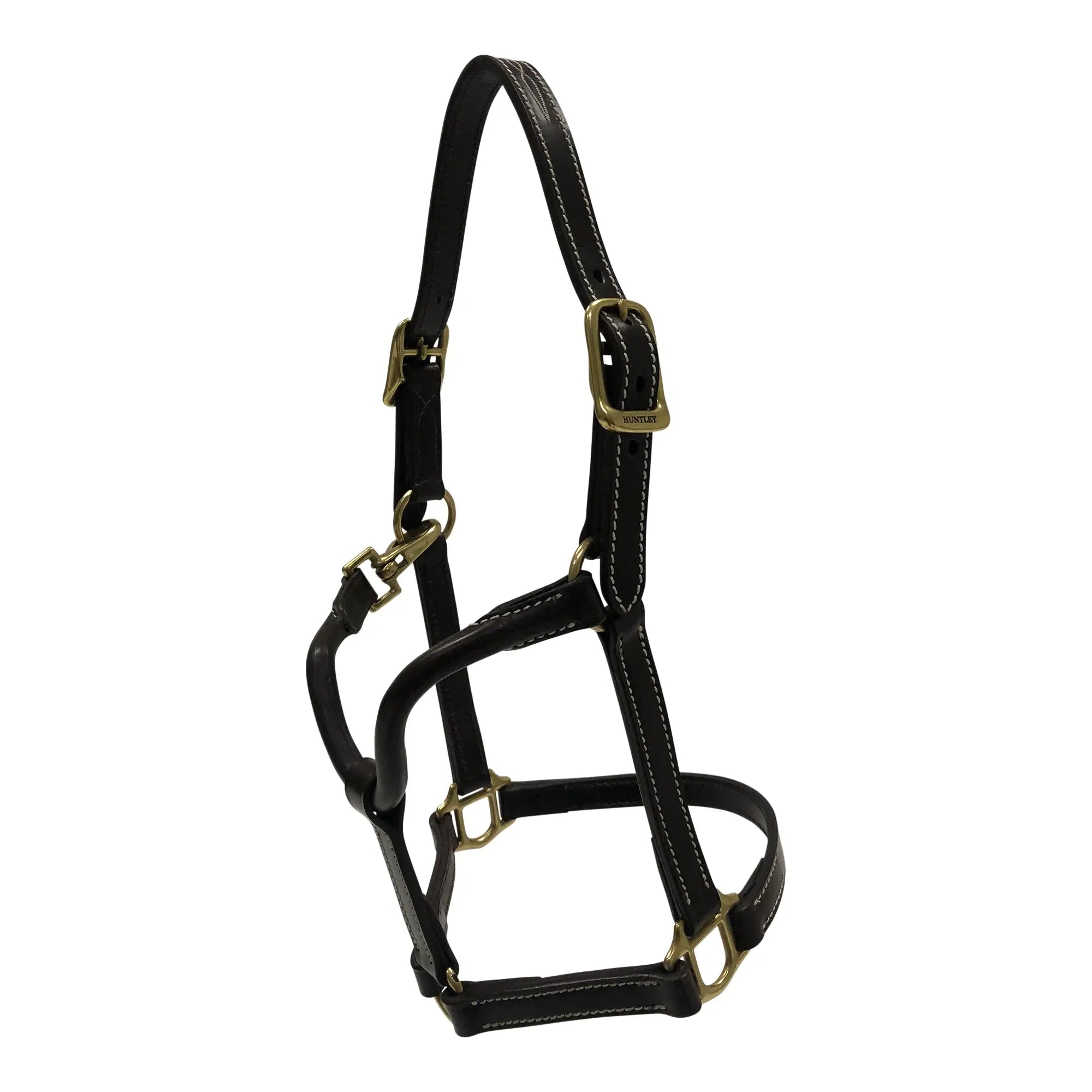 Huntley Equestrian Fancy Stitched Adjustable Premium Leather Pony Halter with Brass Hardware - Huntley Equestrian