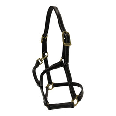Huntley Equestrian Fancy Stitched Adjustable Premium Leather Pony Halter with Brass Hardware - Huntley Equestrian