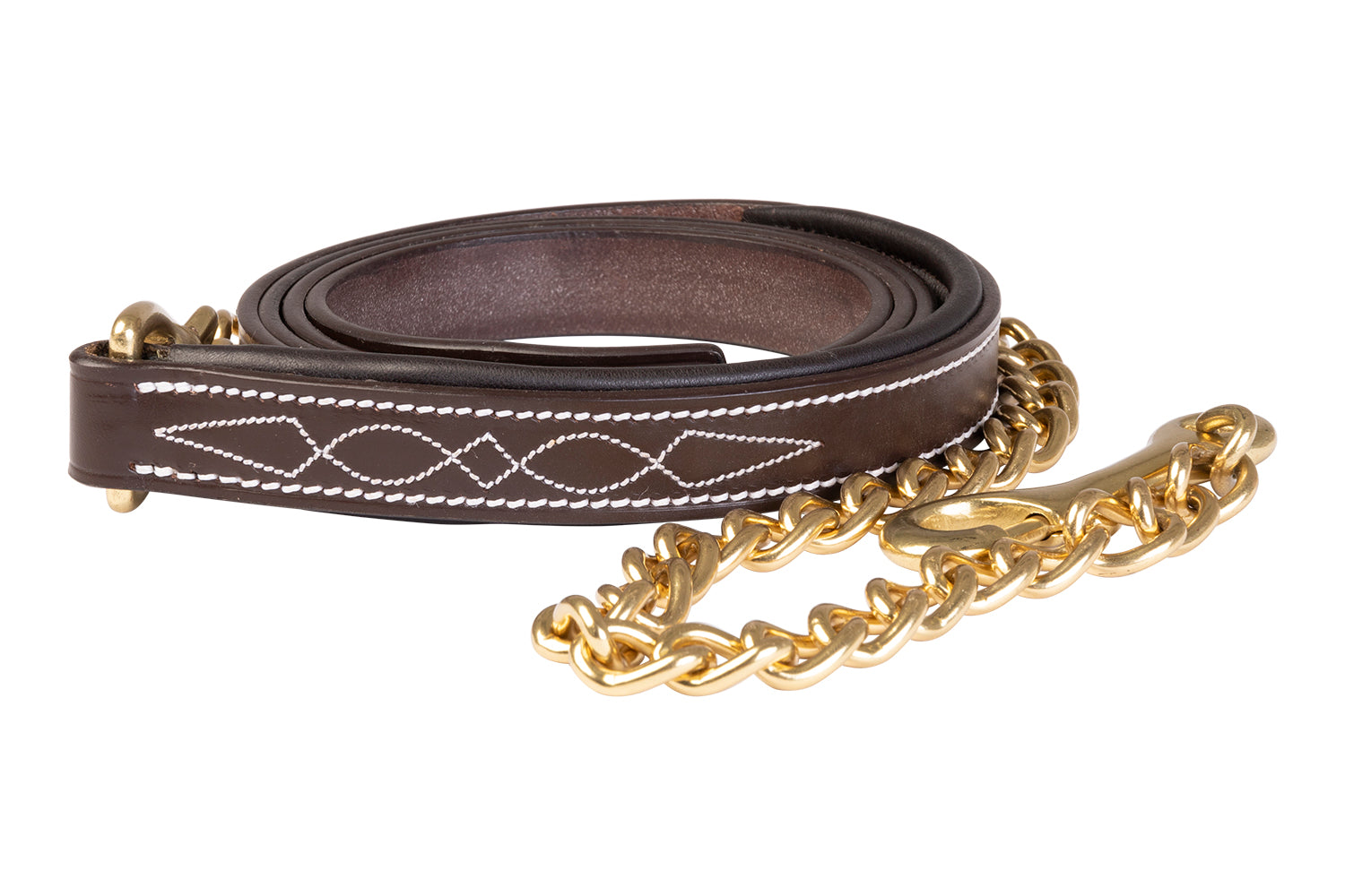 Huntley Equestrian Fancy Stitched Leather Padded Lead with Chain - Huntley Equestrian 