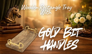 Huntley Equestrian Wooden Rectangle Tray with Gold Bit Handles