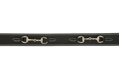 Huntley Equestrian Ladies Stirrup Buckle, Snaffle Bit, 1.5" Inch Width Leather Belt, Black Huntley Equestrian