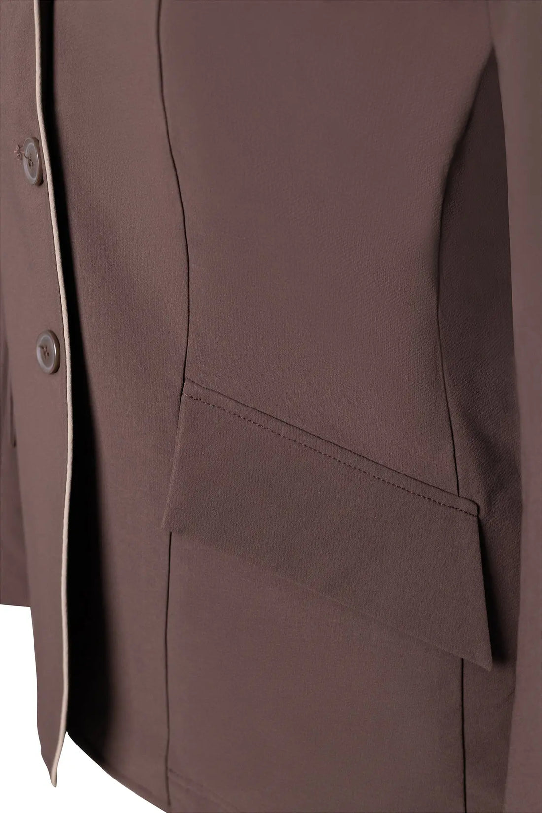 Grand Prix Ladies EQJ 3 Button Show Coat, Chocolate with Tan Piping