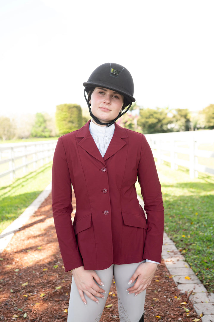 Grand Prix Ladies EQJ 3 Button Show Coat, NY Tech Fabric, Burgundy