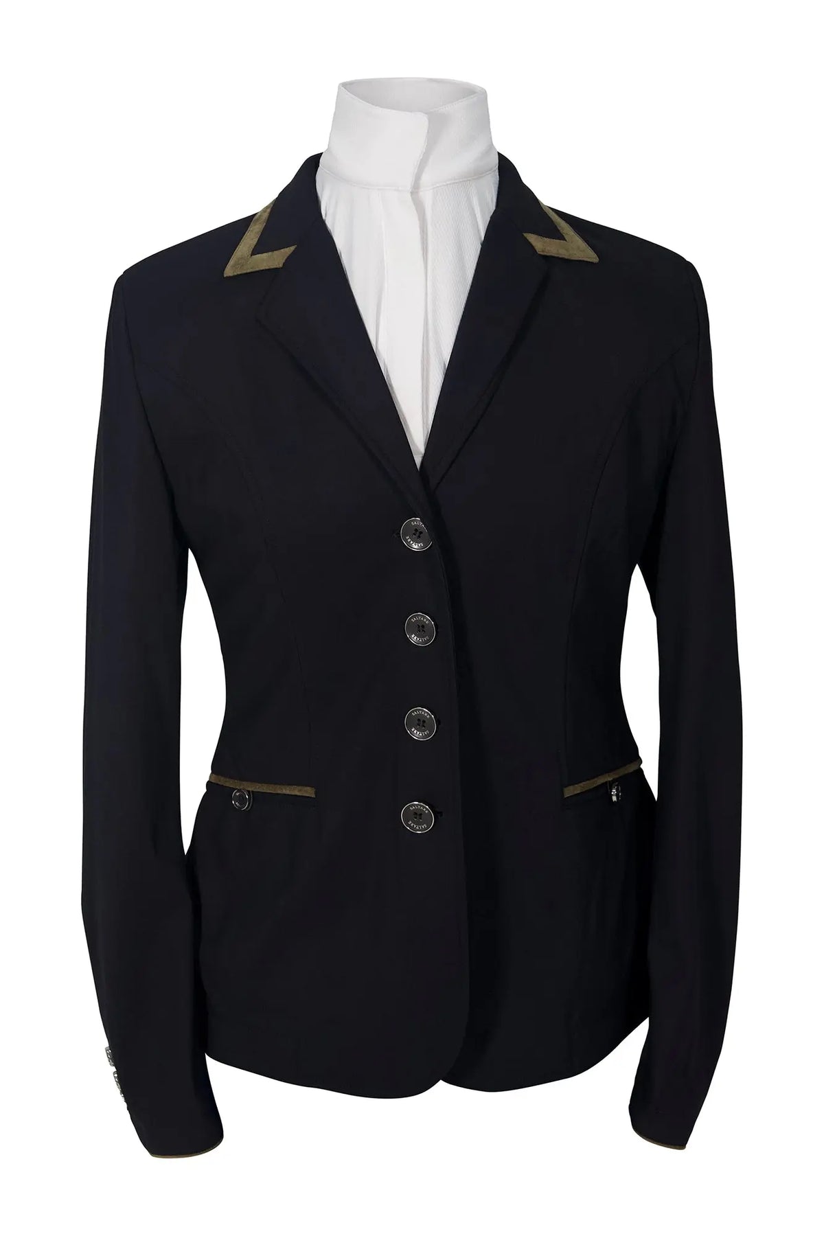 Grand Prix Saltare Premio 4 Button Riding Show Coat, Black with Moss Green Grand Prix