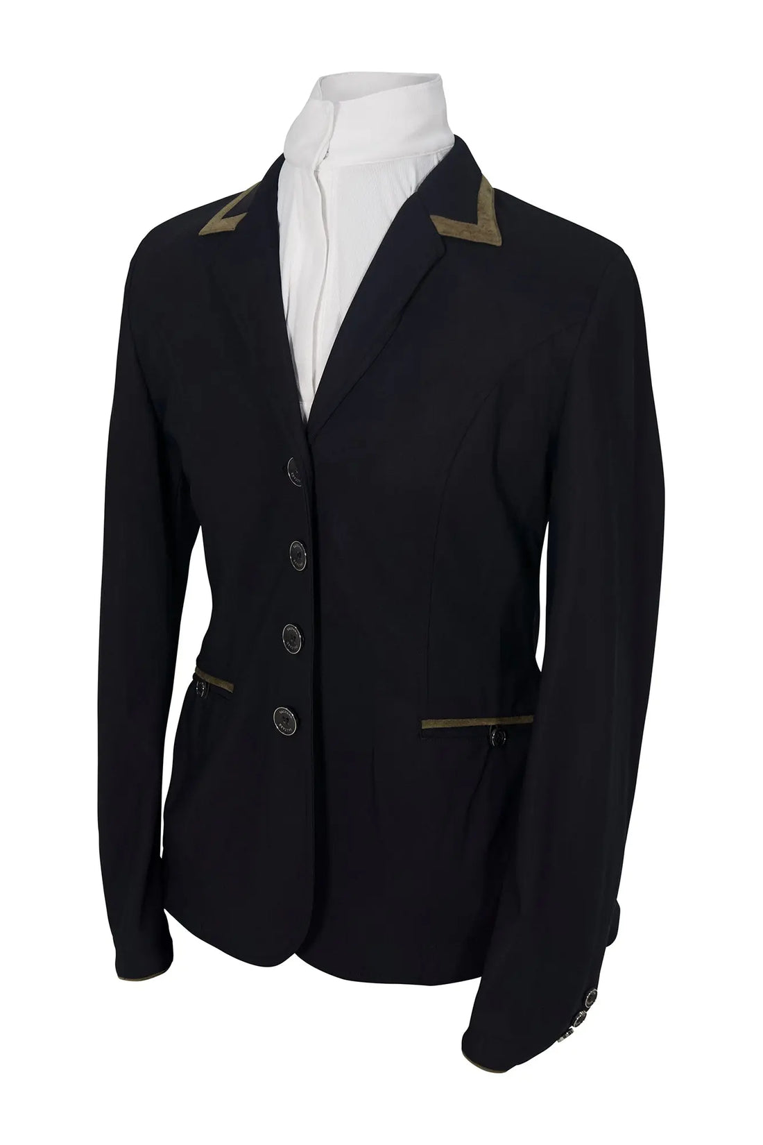 Grand Prix Saltare Premio 4 Button Riding Show Coat, Black with Moss Green Grand Prix