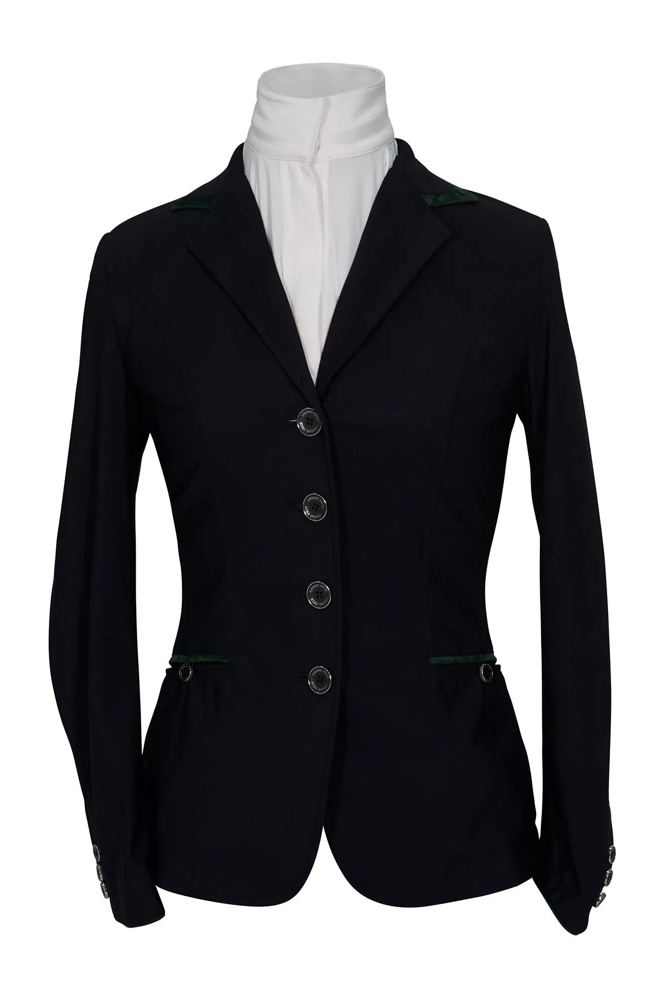 Grand Prix Saltare Premio Riding Show Coat, Black with Dark Green Huntley Equestrian
