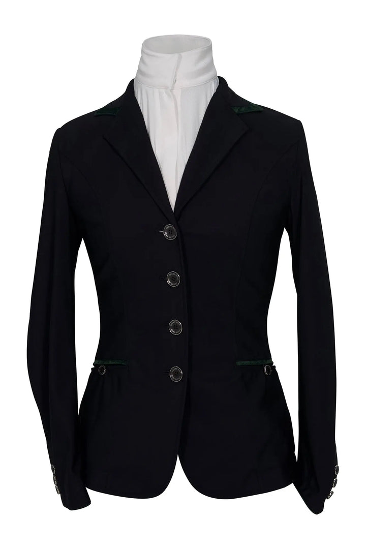 Grand Prix Saltare Premio Riding Show Coat, Black with Dark Green Huntley Equestrian