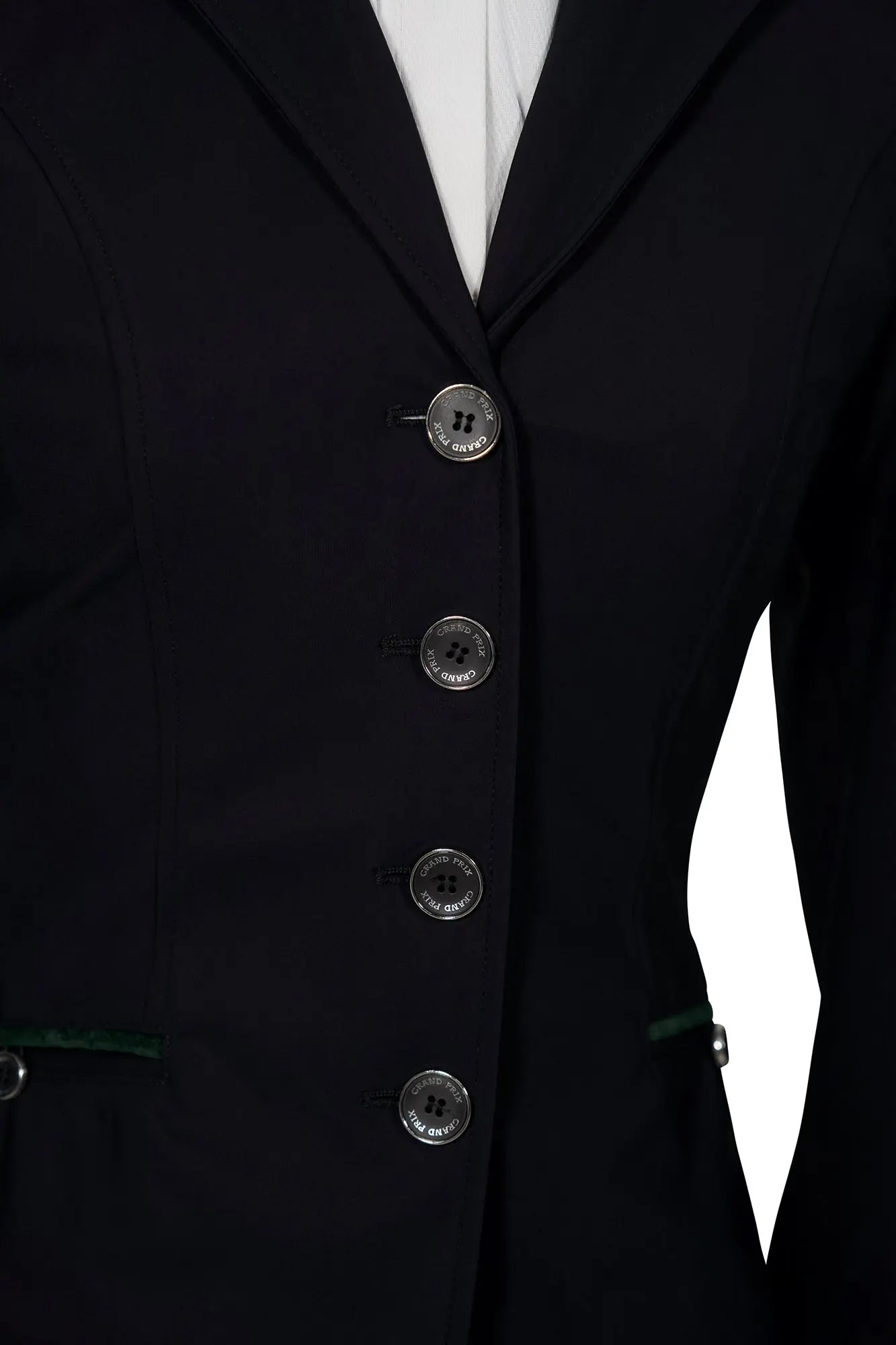Grand Prix Saltare Premio Riding Show Coat, Black with Dark Green Huntley Equestrian