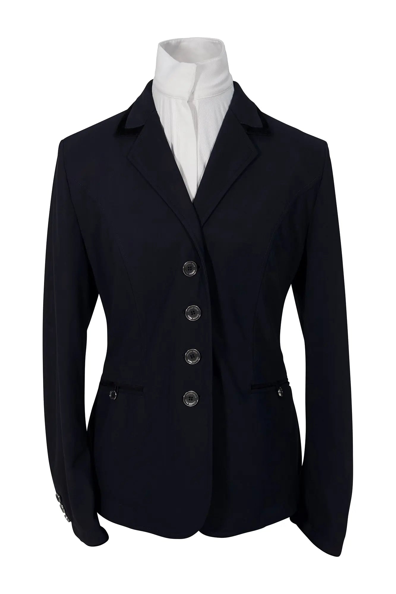 Grand Prix Saltare Premio Riding Show Coat, Navy with Black Huntley Equestrian