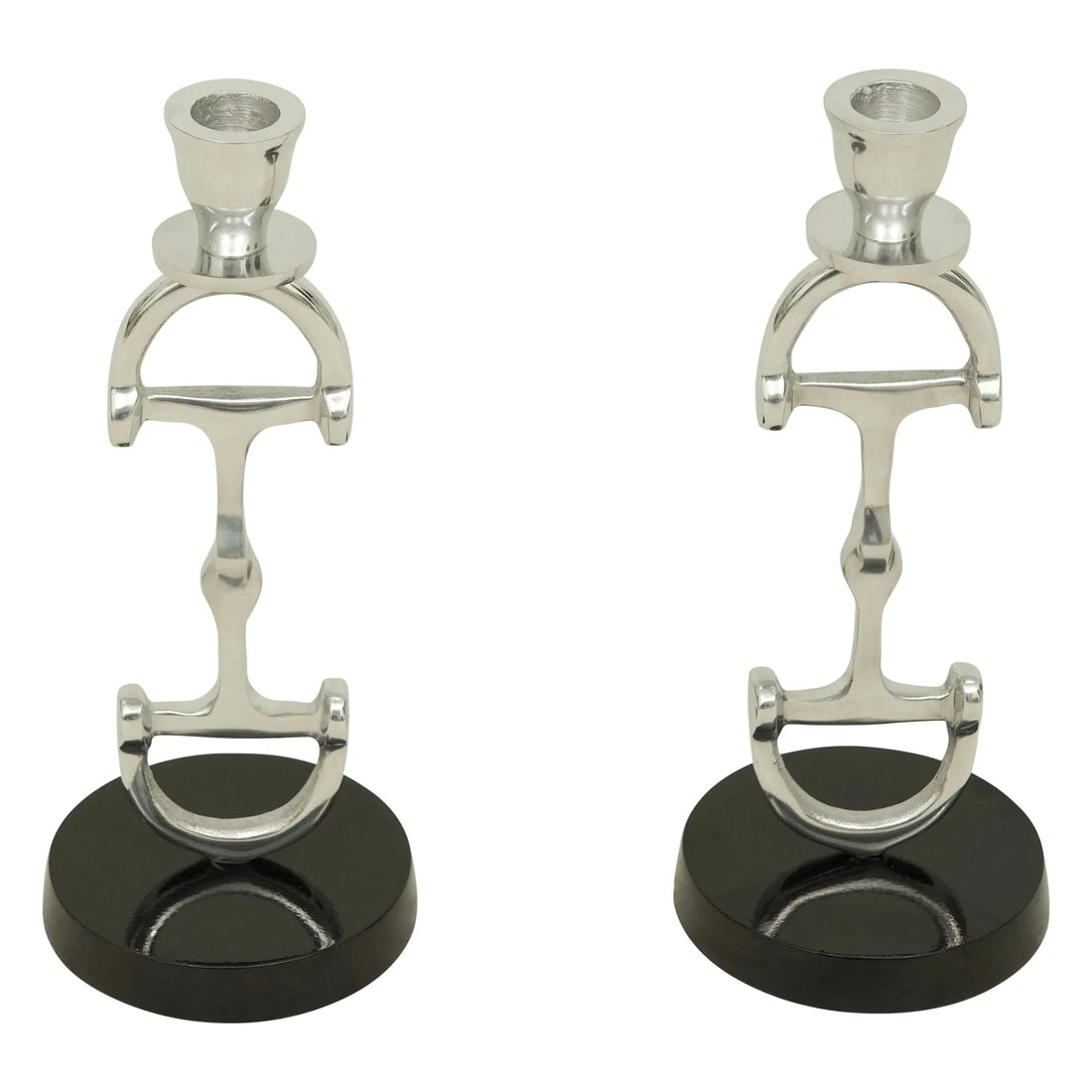 Huntley D Bit Candle Sticks, Pair in Aluminum Silver Finish Huntley Equestrian