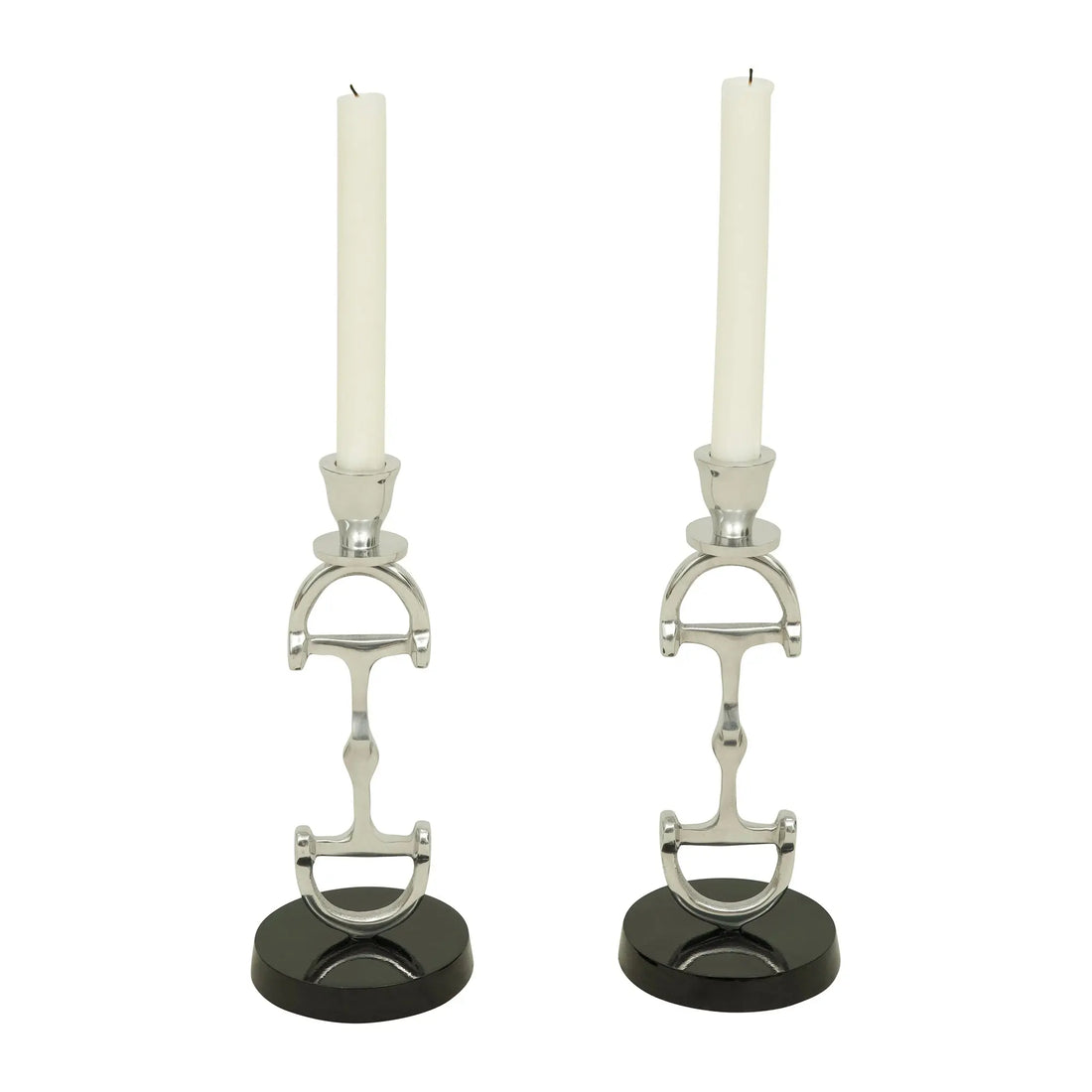 Huntley D Bit Candle Sticks, Pair in Aluminum Silver Finish Huntley Equestrian