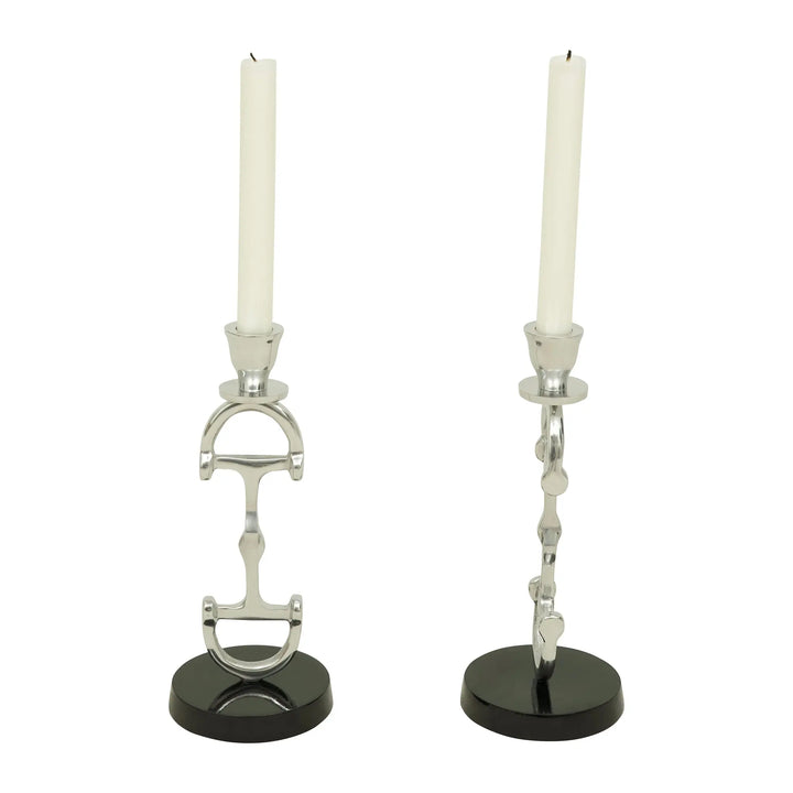 Huntley D Bit Candle Sticks, Pair in Aluminum Silver Finish Huntley Equestrian