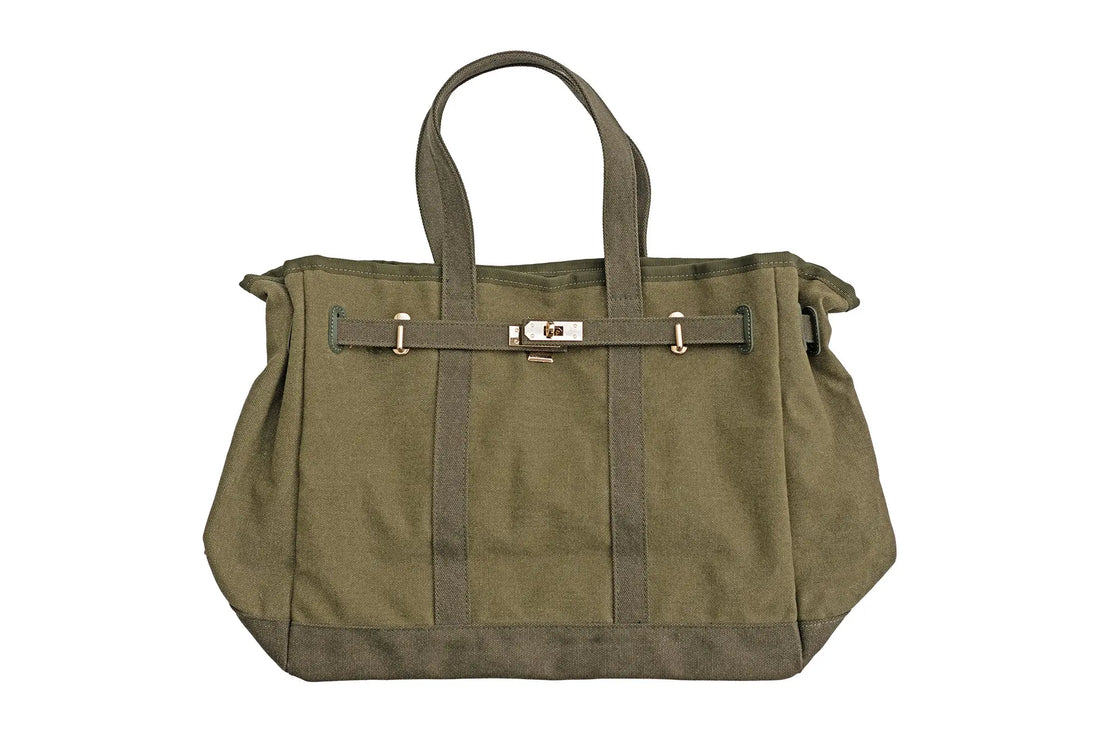 Huntley Equestrian Barnkin Canvas Tote with Gold Hardware, Military Olive