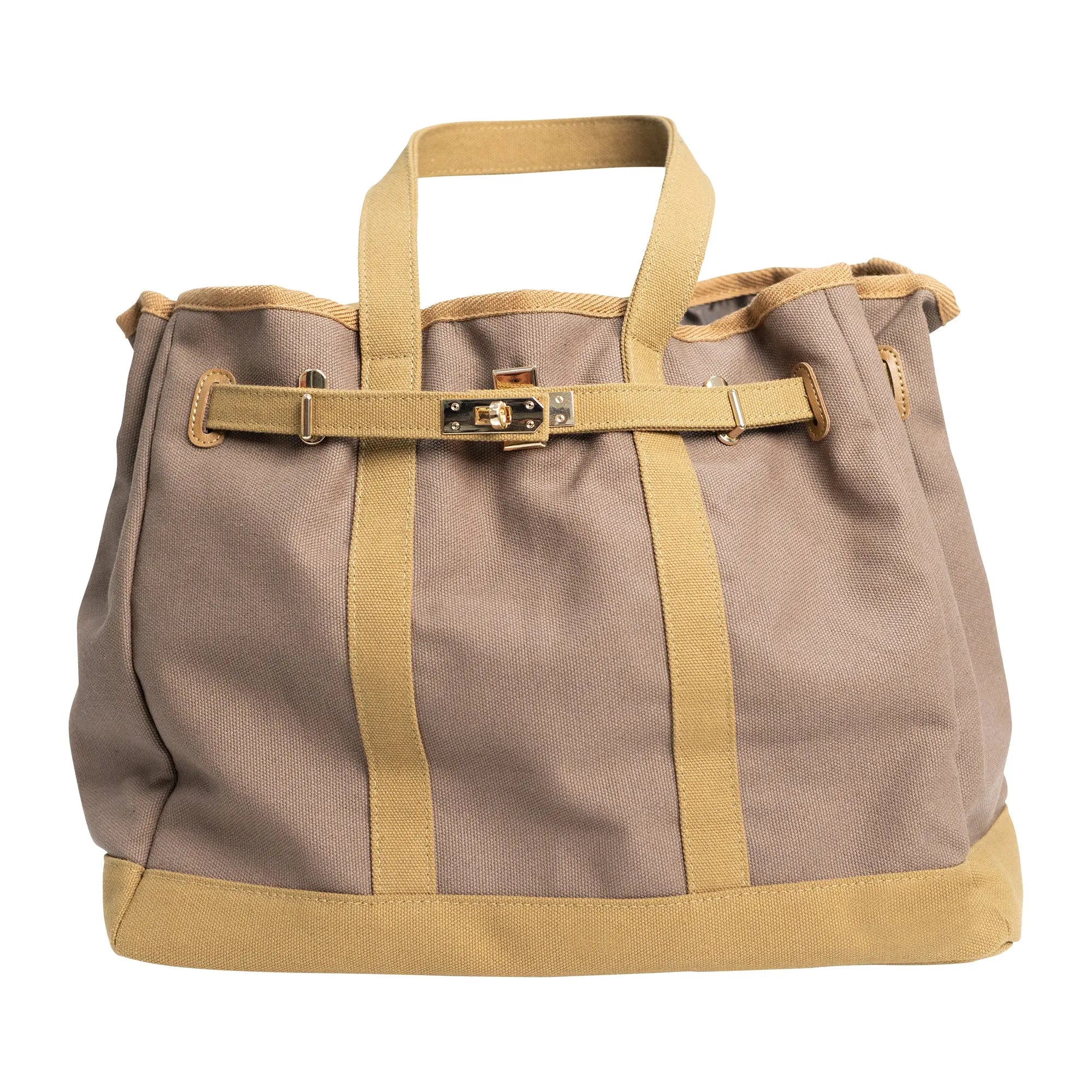 Huntley Equestrian Brankin Brown and Tan Two-Tone Canvas Tote Bag with Gold Hardware