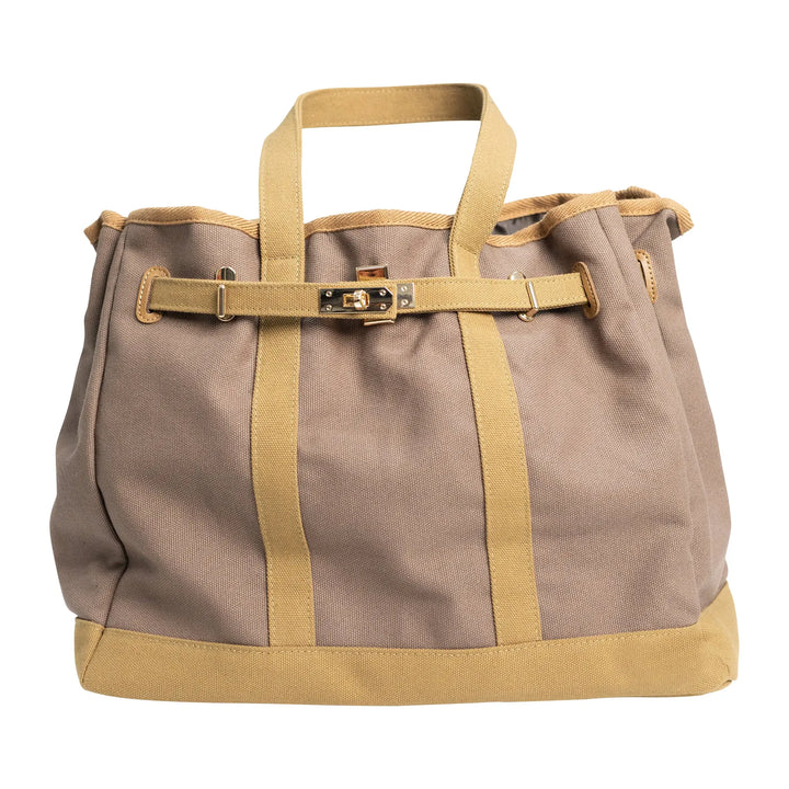 Huntley Equestrian Brankin Brown and Tan Two-Tone Canvas Tote Bag with Gold Hardware