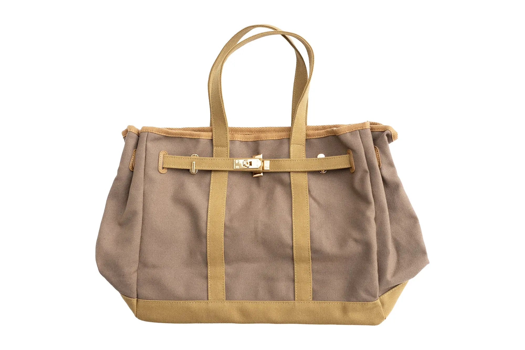 Huntley Equestrian Brankin Brown and Tan Two-Tone Canvas Tote Bag with Gold Hardware