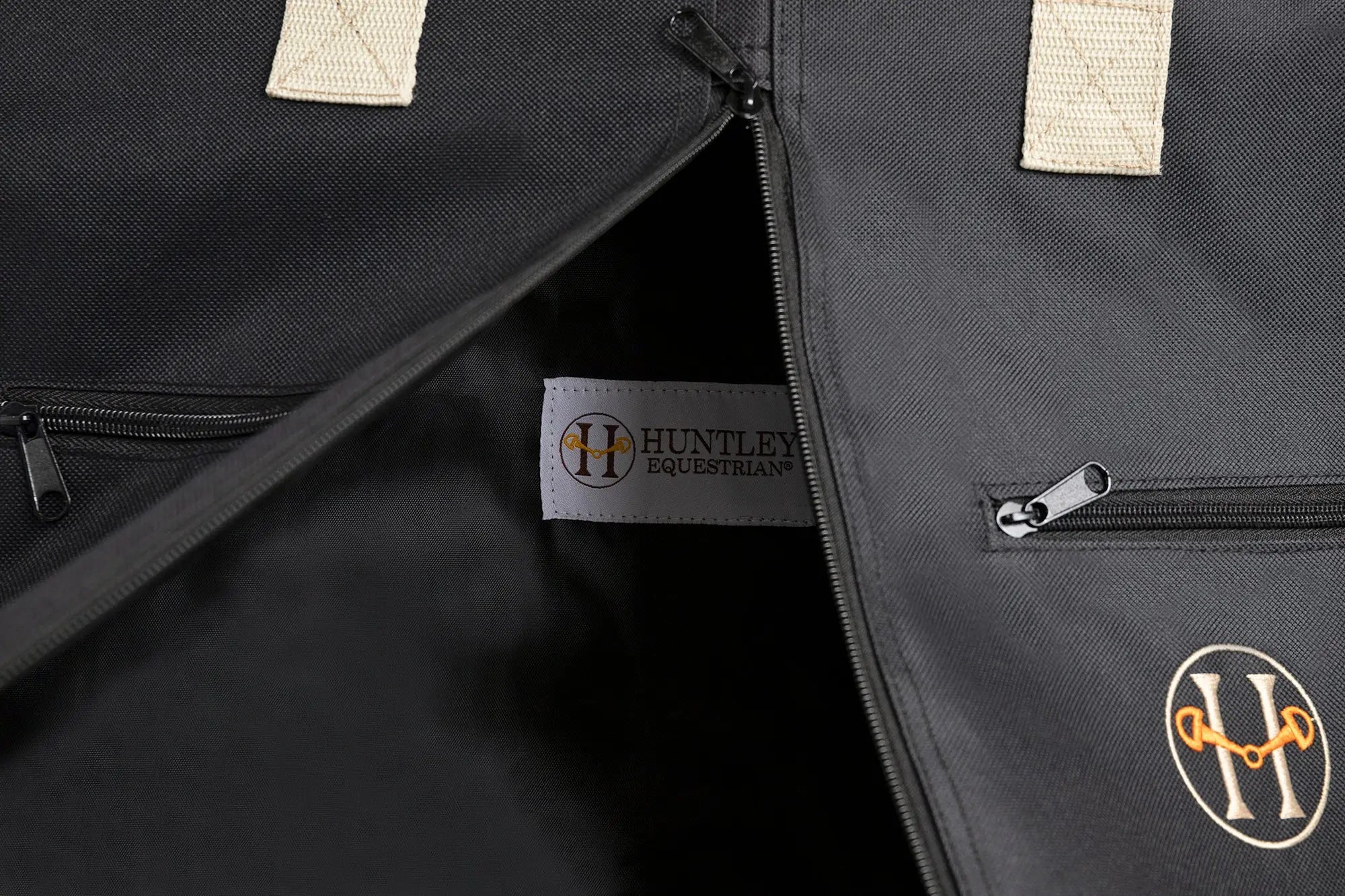 Huntley Equestrian Deluxe Black Travel Carry On Garment Bag with Accessories Zipper Cover for Travel, Business, Horse Shows - Huntley Equestrian