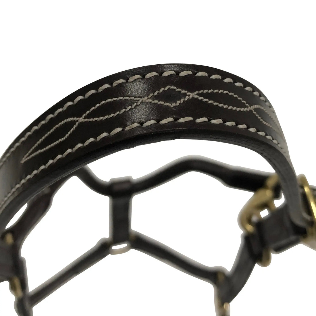 Huntley Equestrian Fancy Stitched Adjustable Premium Leather Pony Halter with Brass Hardware - Huntley Equestrian