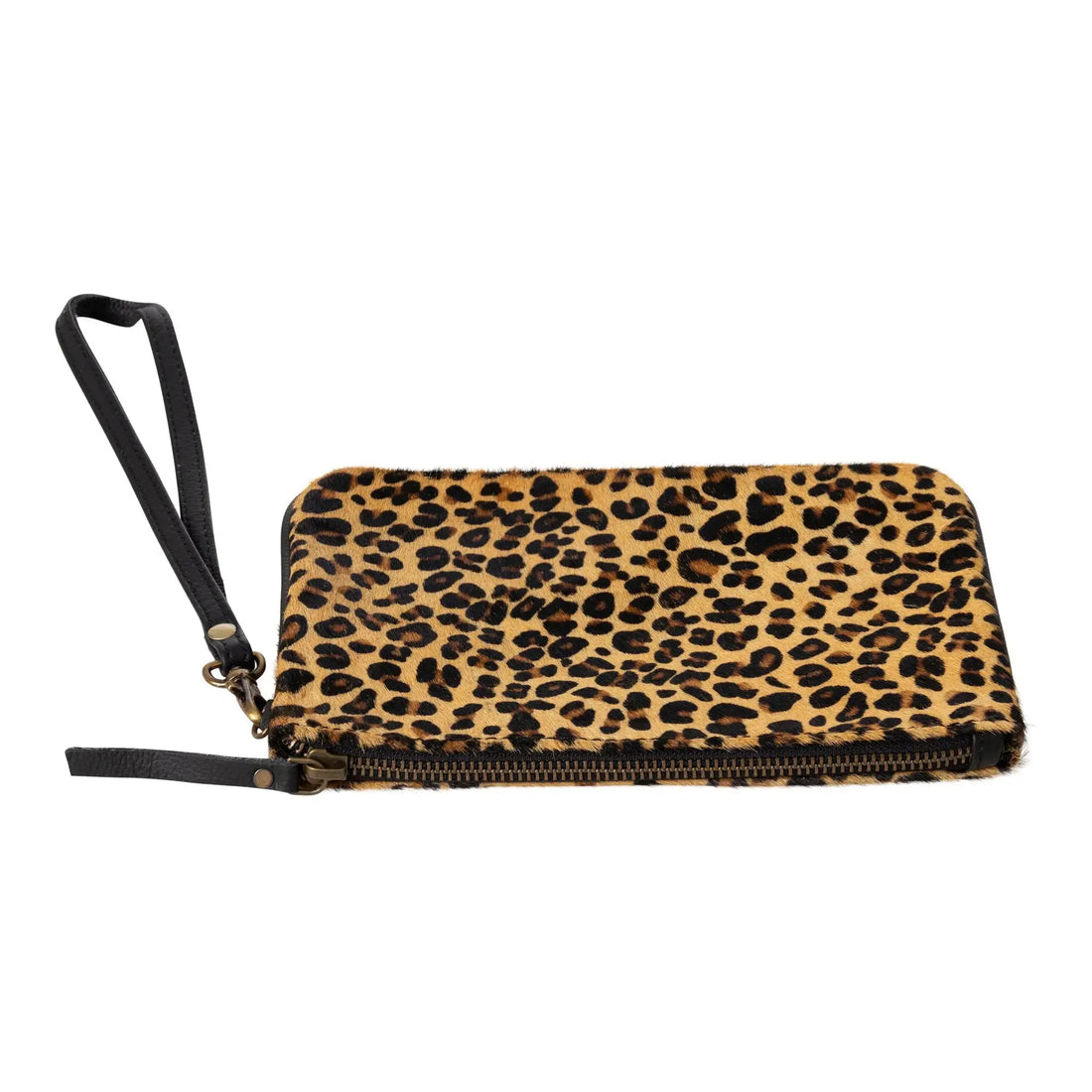 Huntley Equestrian Hair on Hide Leather Wristlet Clutch Wallet Purse, Golden Foil - Huntley Equestrian