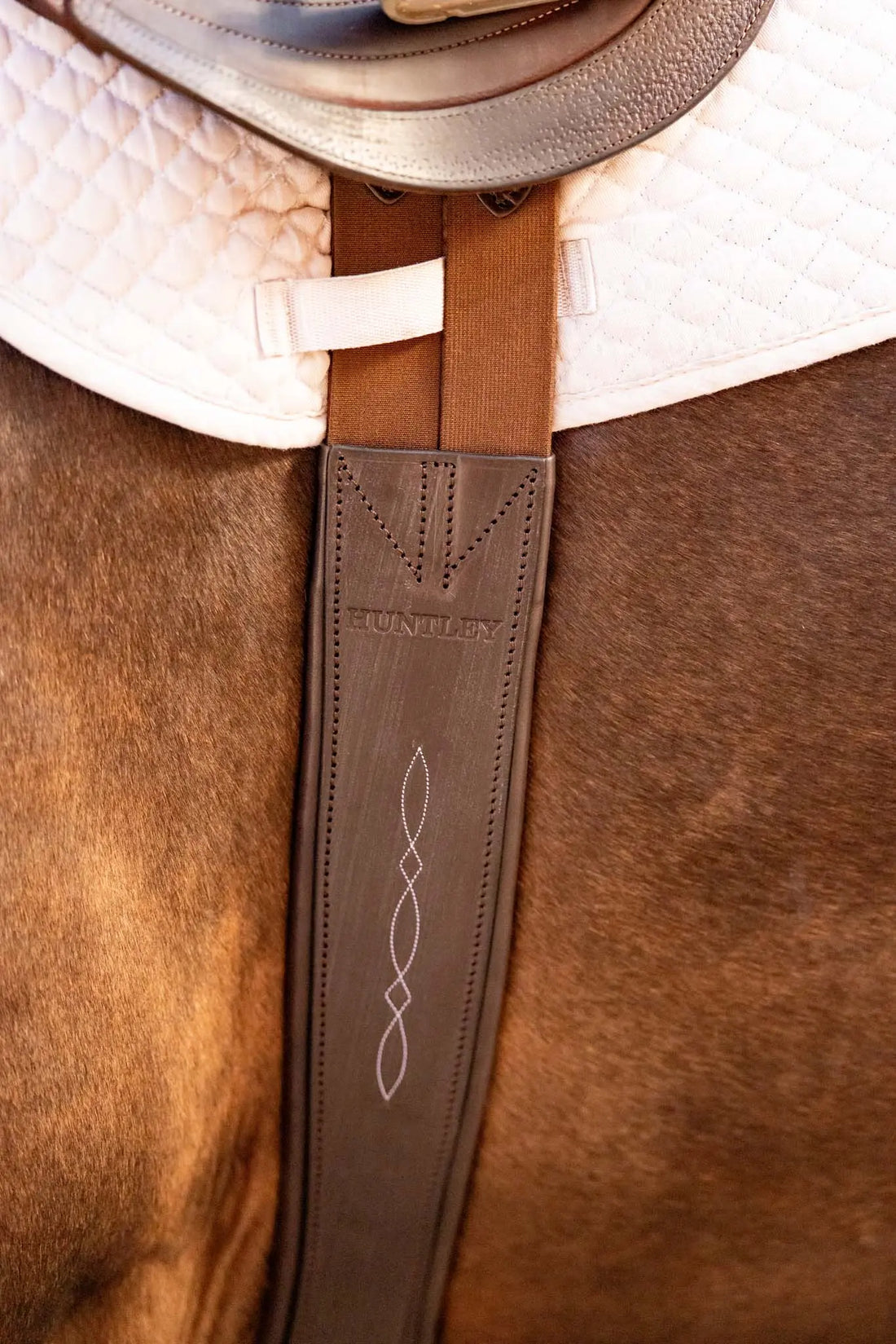 Huntley Equestrian Sedgwick Leather Fancy Stitched Padded Leather Contour Shaped Girth with Double End Elastic Huntley Equestrian