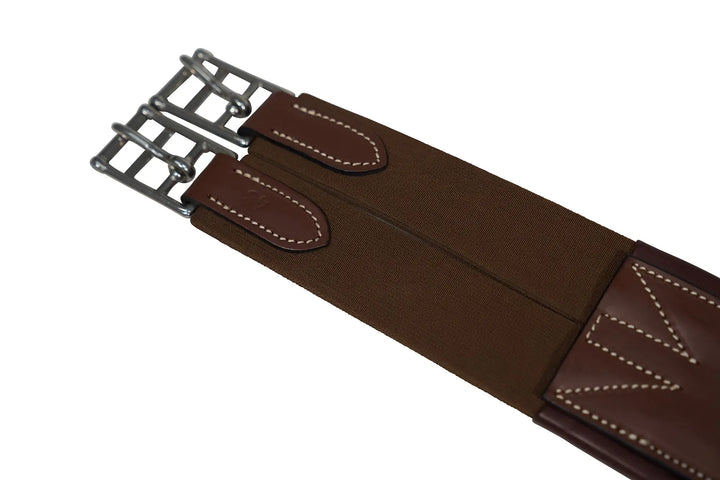 Huntley Equestrian Sedgwick Leather Fancy Stitched Padded Leather Contour Shaped Girth with Double End Elastic Huntley Equestrian