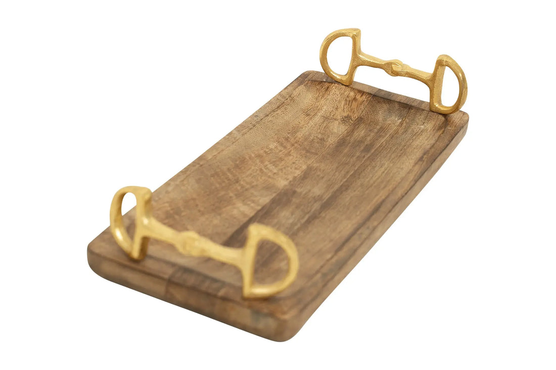 Huntley Equestrian Wooden Rectangle Tray with Gold Bit Handles Huntley Equestrian