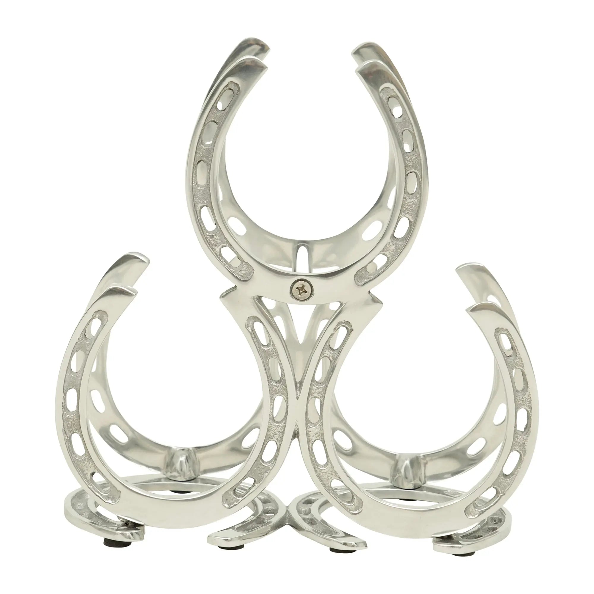 Huntley Horse Shoe 3 Bottle Wine Rack, Aluminum Silver Finish Huntley Equestrian