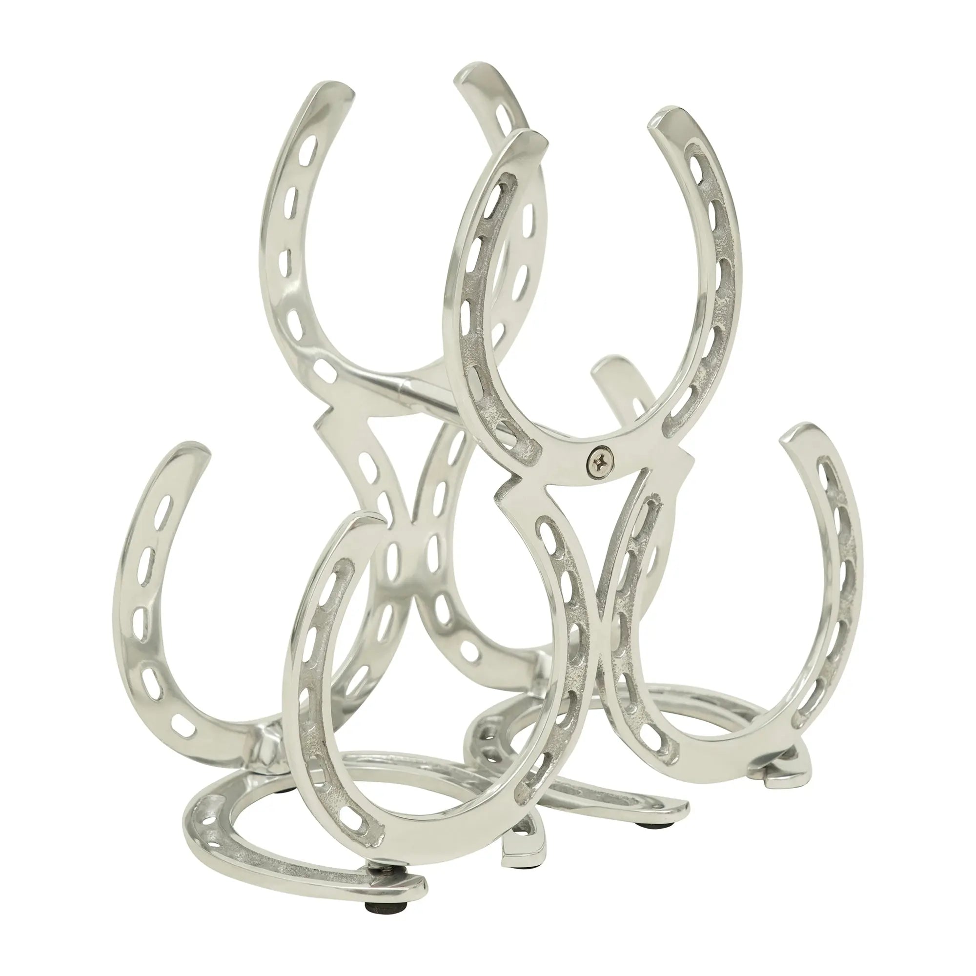 Huntley Horse Shoe 3 Bottle Wine Rack, Aluminum Silver Finish Huntley Equestrian