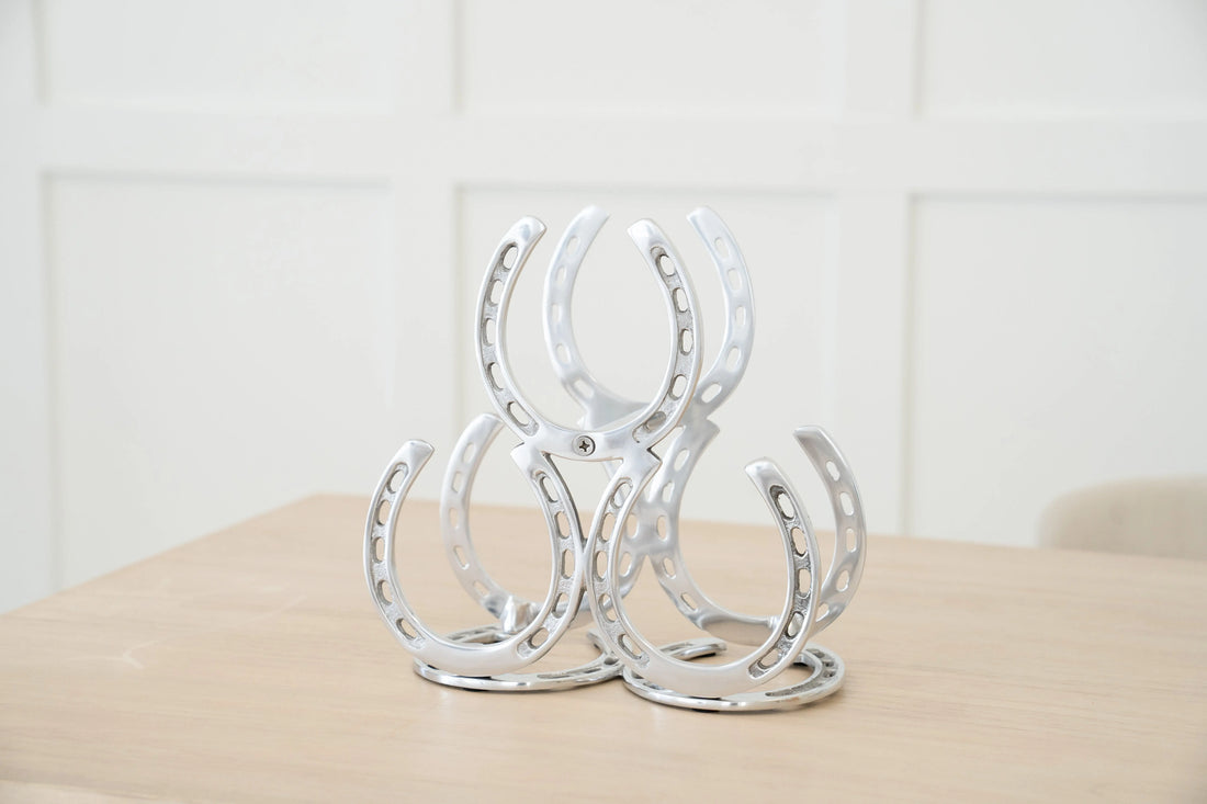 Huntley Horseshoe 3-Bottle Wine Rack, Aluminum Silver Finish Huntley Equestrian