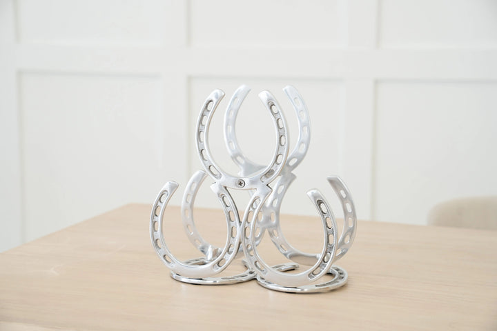 Huntley Horseshoe 3-Bottle Wine Rack, Aluminum Silver Finish Huntley Equestrian