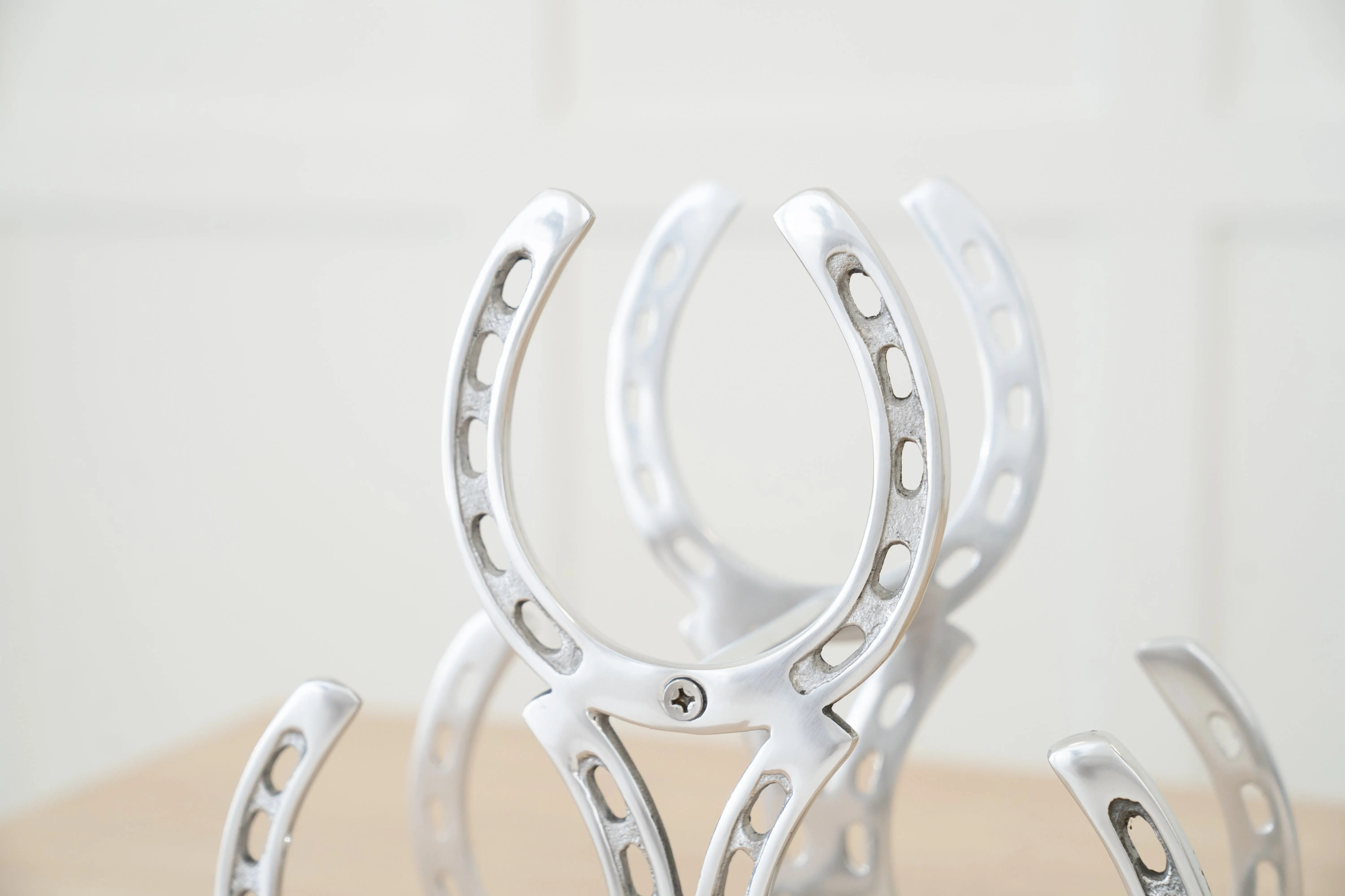 Huntley Horseshoe 3-Bottle Wine Rack, Aluminum Silver Finish Huntley Equestrian