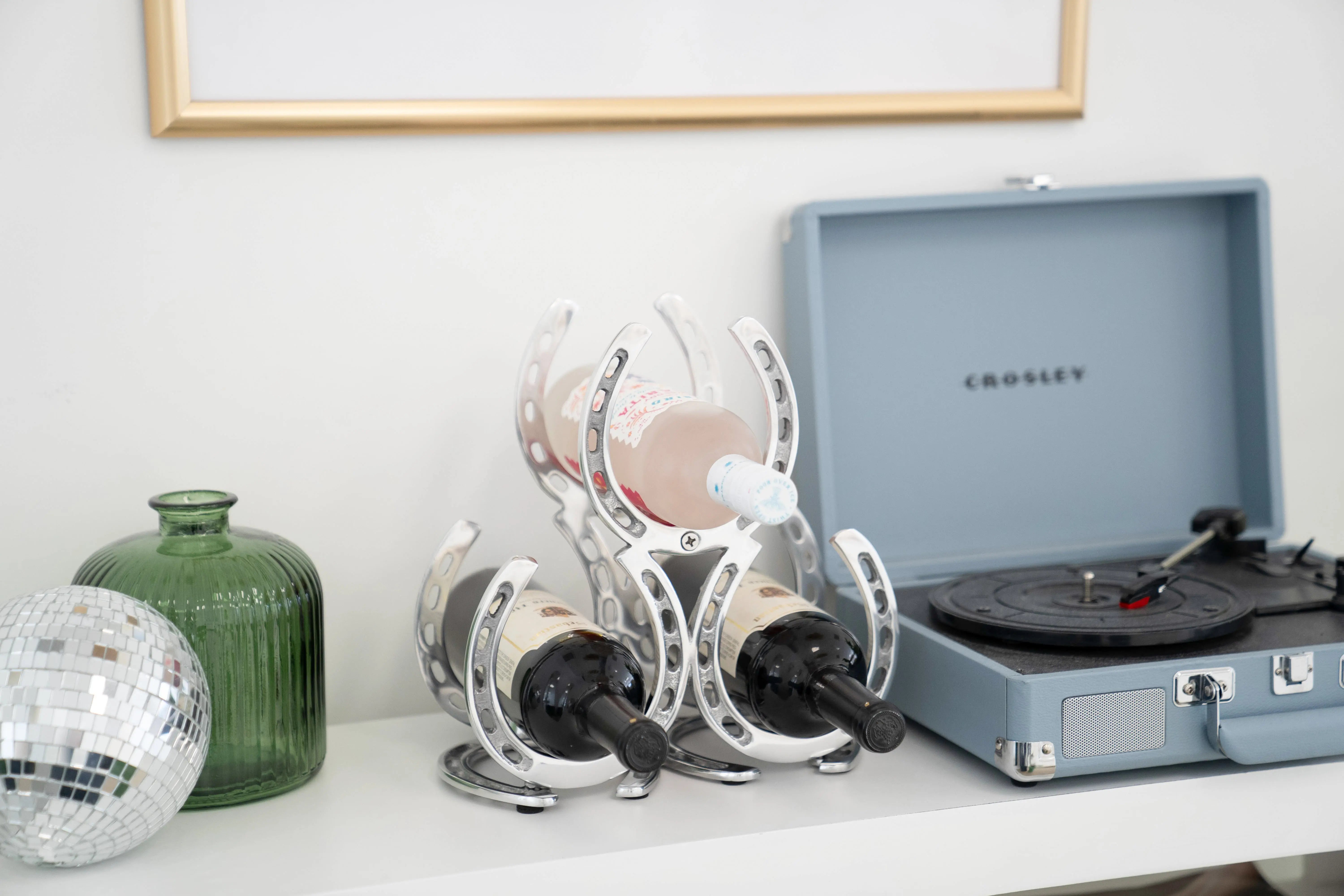 Huntley Horseshoe 3-Bottle Wine Rack, Aluminum Silver Finish Huntley Equestrian