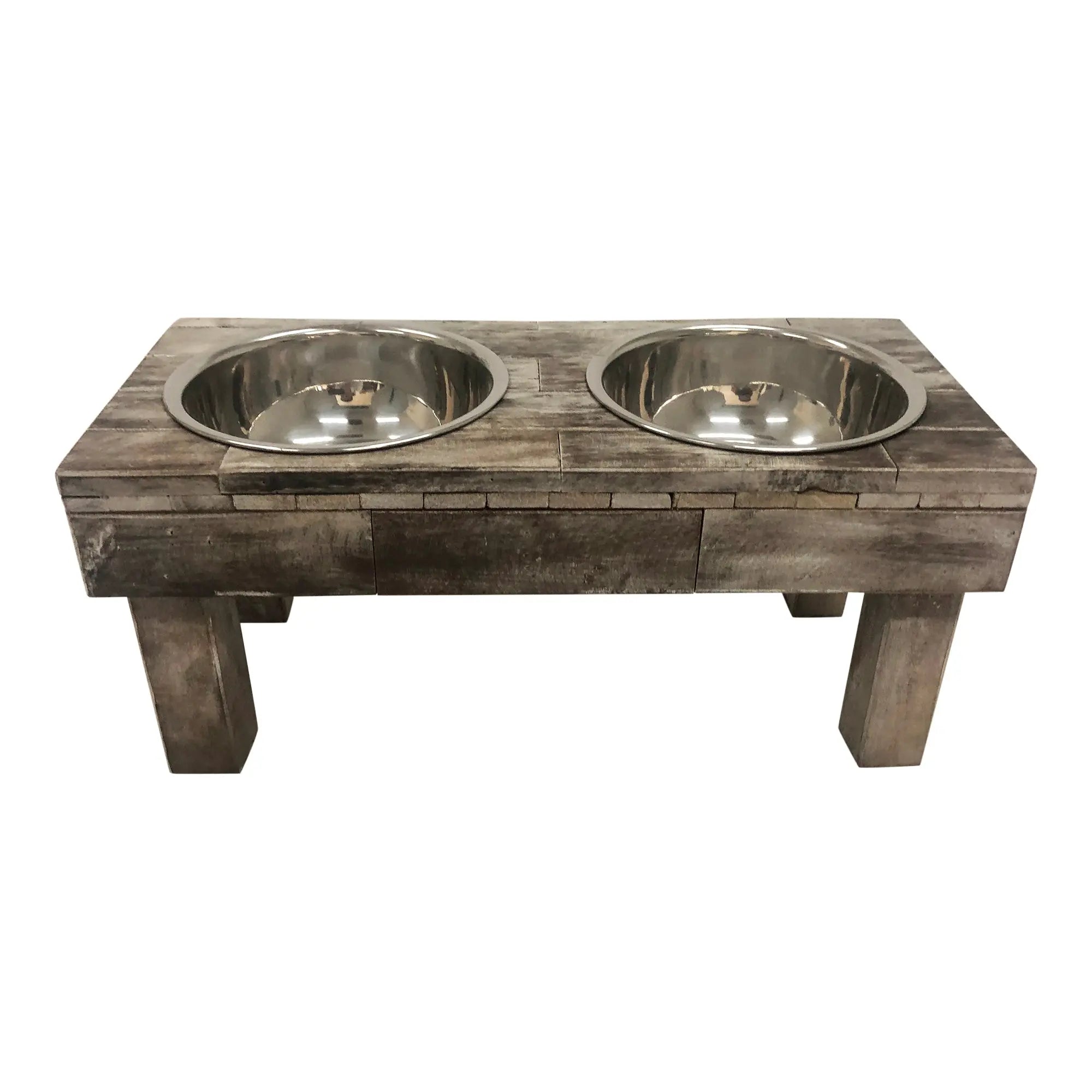 Huntley Pet Berjen Table Elevated Double Bowl Pet Feeder, Brown Wash - Huntley Equestrian
