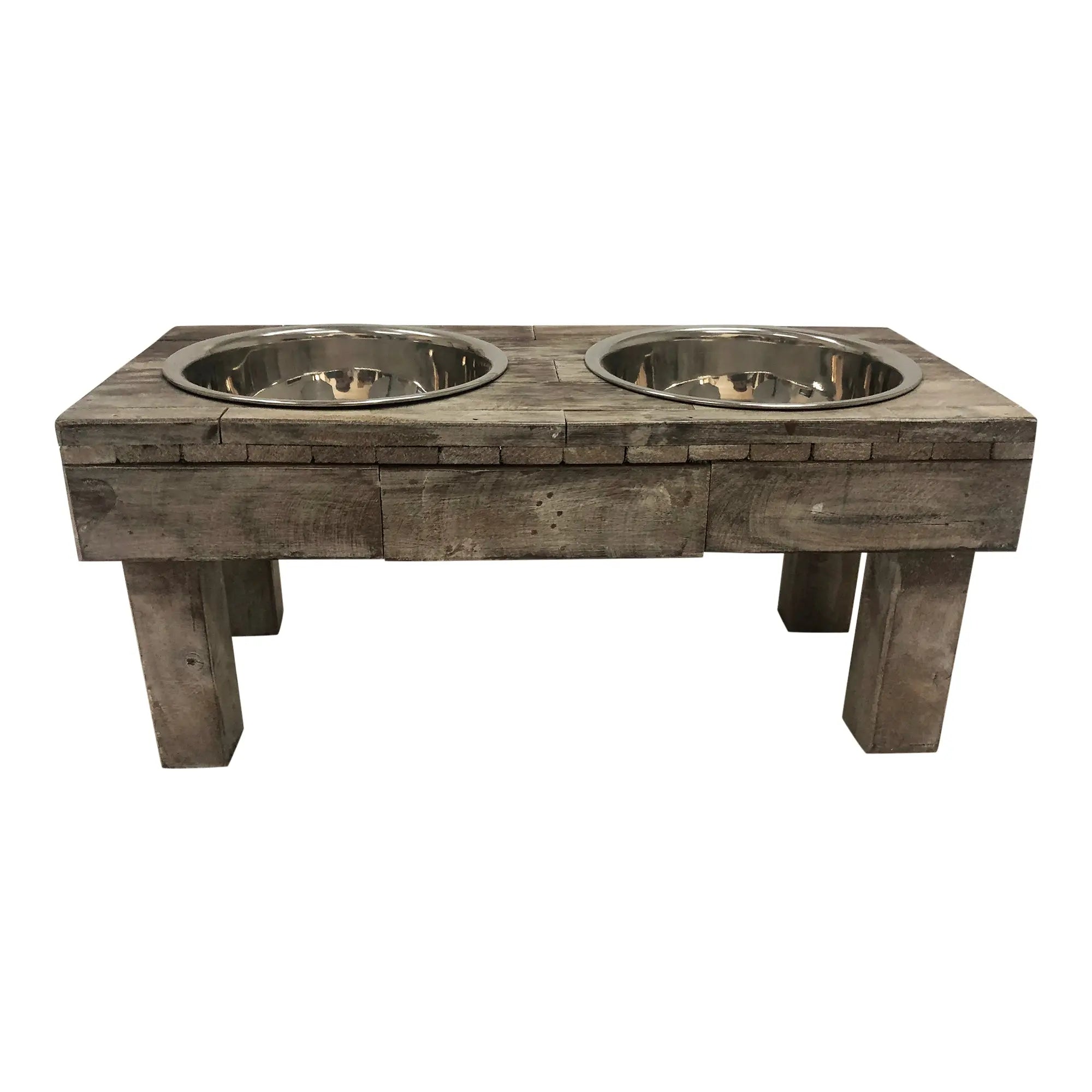 Huntley Pet Berjen Table Elevated Double Bowl Pet Feeder, Brown Wash - Huntley Equestrian