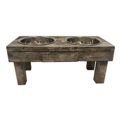 Huntley Pet Berjen Table Elevated Double Bowl Pet Feeder, Brown Wash - Huntley Equestrian