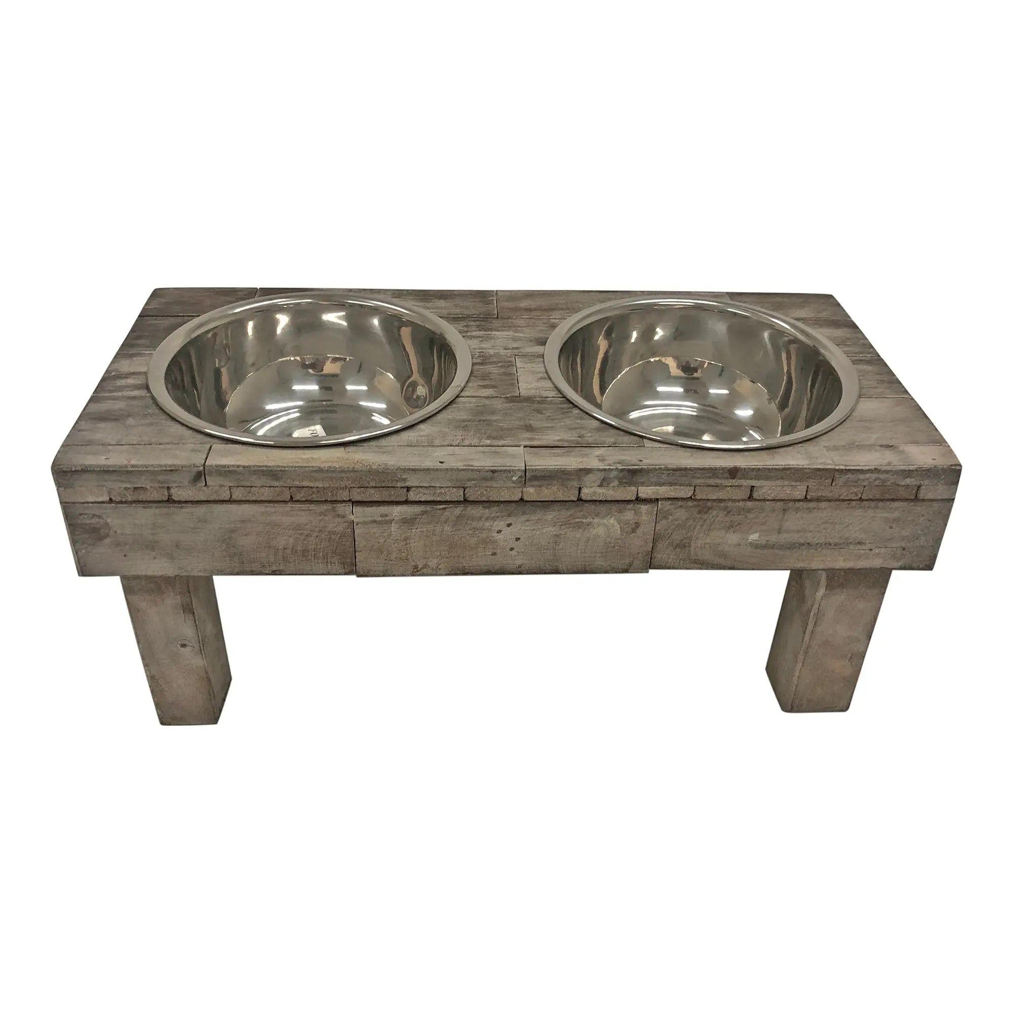 Huntley Pet Berjen Table Elevated Double Bowl Pet Feeder, Brown Wash - Huntley Equestrian