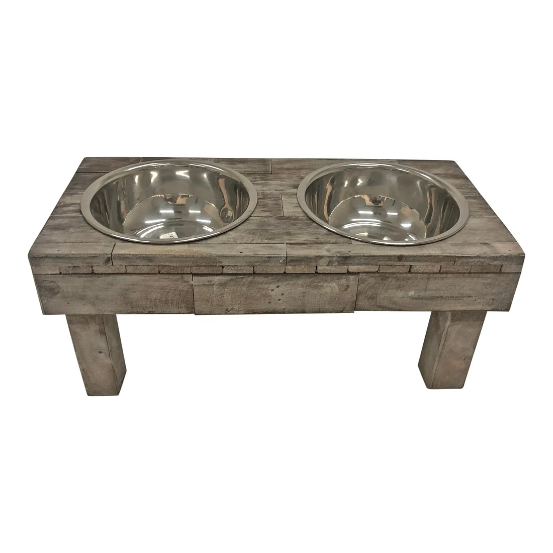 Huntley Pet Berjen Table Elevated Double Bowl Pet Feeder, Brown Wash - Huntley Equestrian
